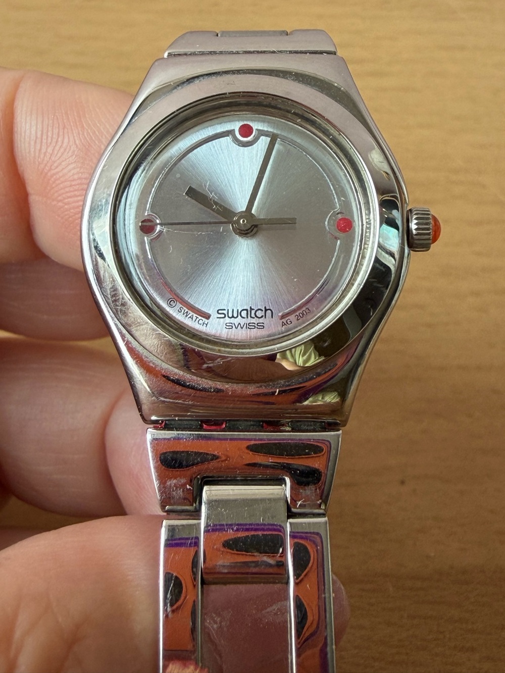 Vintage Swatch Irony Womens Quartz Watch 23mm Stainless Steel Leather band works